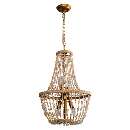 Modern Beaded Basket Weathered Wood 4-Light Chandelier Home Decor > Lighting > Ceiling Lights > Chandelier TriadCommerceInc