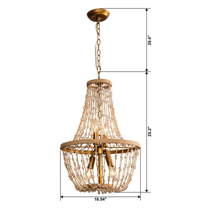 Modern Beaded Basket Weathered Wood 4-Light Chandelier Home Decor > Lighting > Ceiling Lights > Chandelier TriadCommerceInc
