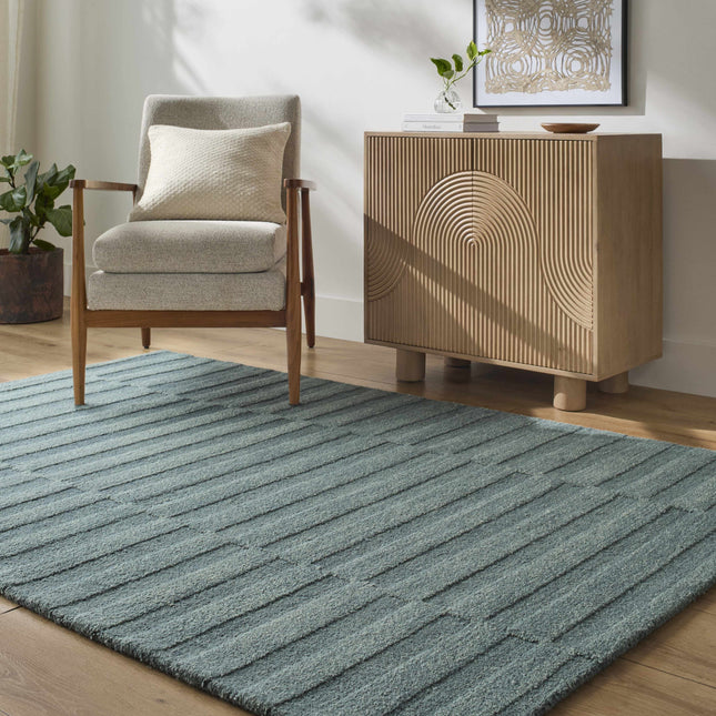 Idaho Broken-Stiped Petrol Blue Wool Rug | Our PNW Home X Livabliss Rugs TriadCommerceInc
