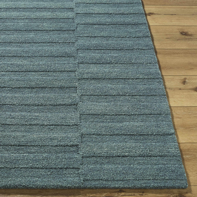 Idaho Broken-Stiped Petrol Blue Wool Rug | Our PNW Home X Livabliss Rugs TriadCommerceInc