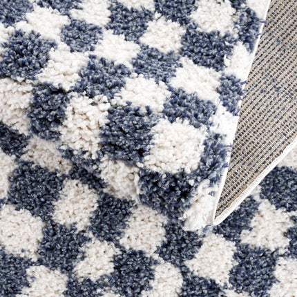 Kieu Blue & White Checkered Area Rug Rugs TriadCommerceInc