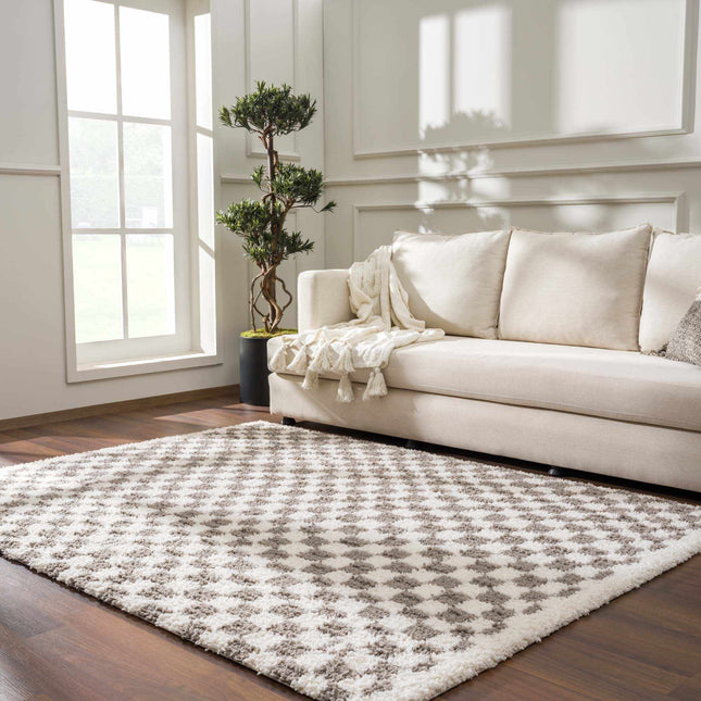 Kieu Taupe Checkered Plush Rug Rugs TriadCommerceInc