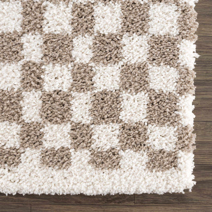 Kieu Light Gray & Taupe Checkered Area Rug Rugs TriadCommerceInc