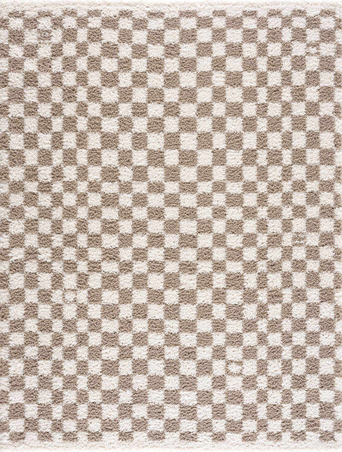 Kieu Light Gray & Taupe Checkered Area Rug Rugs TriadCommerceInc