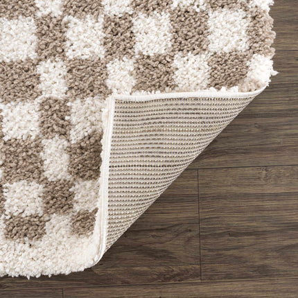 Kieu Light Gray & Taupe Checkered Area Rug Rugs TriadCommerceInc