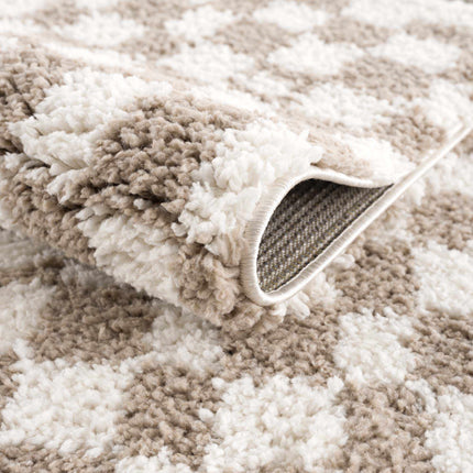 Kieu Light Gray & Taupe Checkered Area Rug Rugs TriadCommerceInc