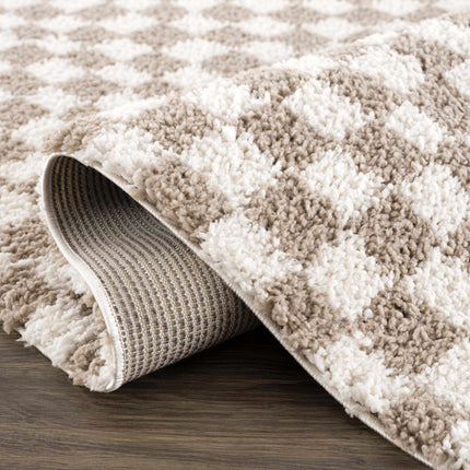 Kieu Light Gray & Taupe Checkered Area Rug Rugs TriadCommerceInc