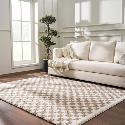 Kieu Light Gray & Taupe Checkered Area Rug Rugs TriadCommerceInc