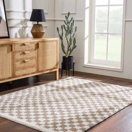 Kieu Light Gray & Taupe Checkered Area Rug Rugs TriadCommerceInc