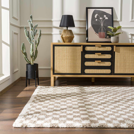Kieu Light Gray & Taupe Checkered Area Rug Rugs TriadCommerceInc