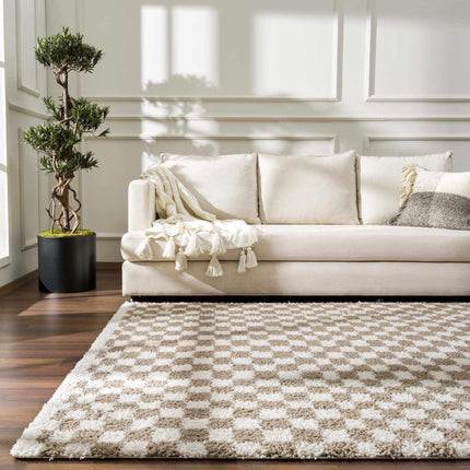Kieu Light Gray & Taupe Checkered Area Rug Rugs TriadCommerceInc 5'3" x 7' Rectangle
