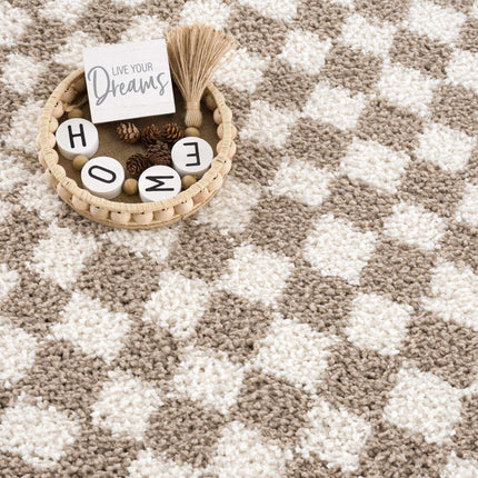 Kieu Light Gray & Taupe Checkered Area Rug Rugs TriadCommerceInc