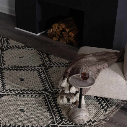 Brownhills Cream&Black Trellis Cotton Area Rug Rugs TriadCommerceInc