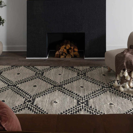 Brownhills Cream&Black Trellis Cotton Area Rug Rugs TriadCommerceInc