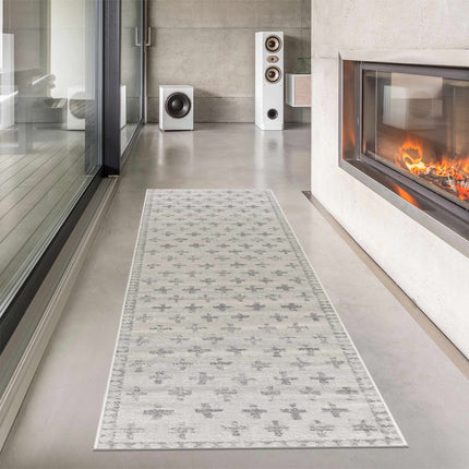 Tigris Swiss Cross Ivory&Gray Area Rug Rugs TriadCommerceInc 2'7" x 7'3" Runner