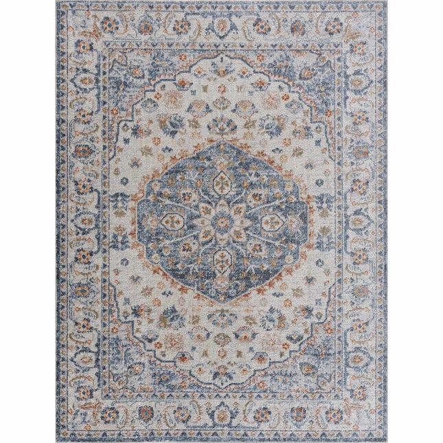 Blue Cream Hiti Washable area rug - Clearance Rugs TriadCommerceInc