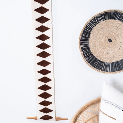 Balance Bogolan Wall Totem in White with Brown Diamonds Wall Décor TriadCommerceInc