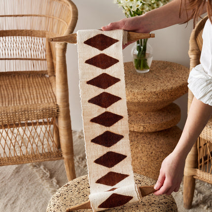 Balance Bogolan Wall Totem in White with Brown Diamonds Wall Décor TriadCommerceInc