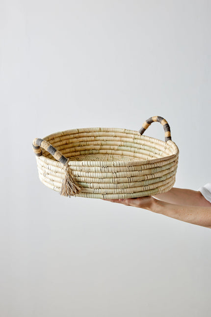 Natural Banded Betty Tray with Tassel Baskets & Vessels TriadCommerceInc Medium
