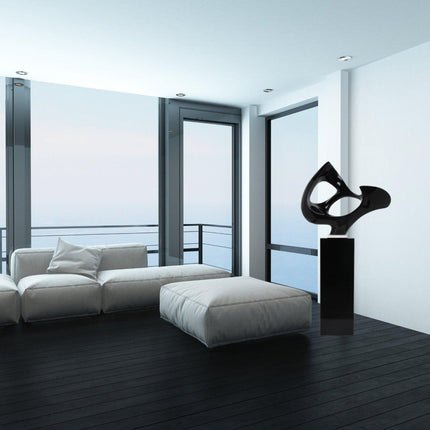 Black Abstract Mask Floor Sculpture With Black Stand, 54" Tall Sculpture TriadCommerceInc   