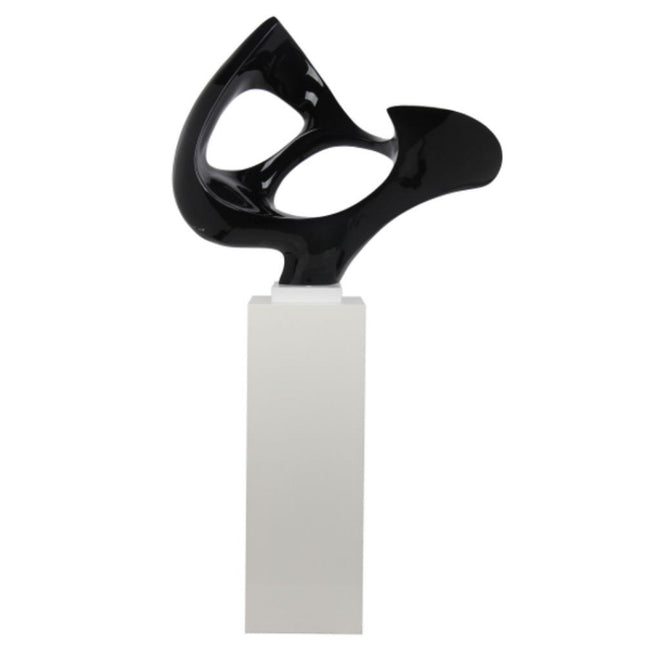 Black Abstract Mask Floor Sculpture With White Stand, 54" Tall Sculpture TriadCommerceInc   
