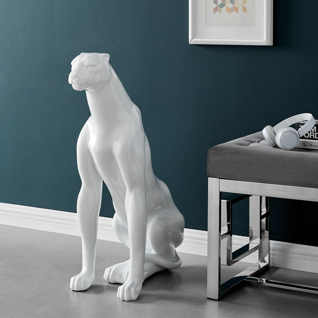 Boli Sitting Panther Sculpture // Glossy White Sculpture TriadCommerceInc   
