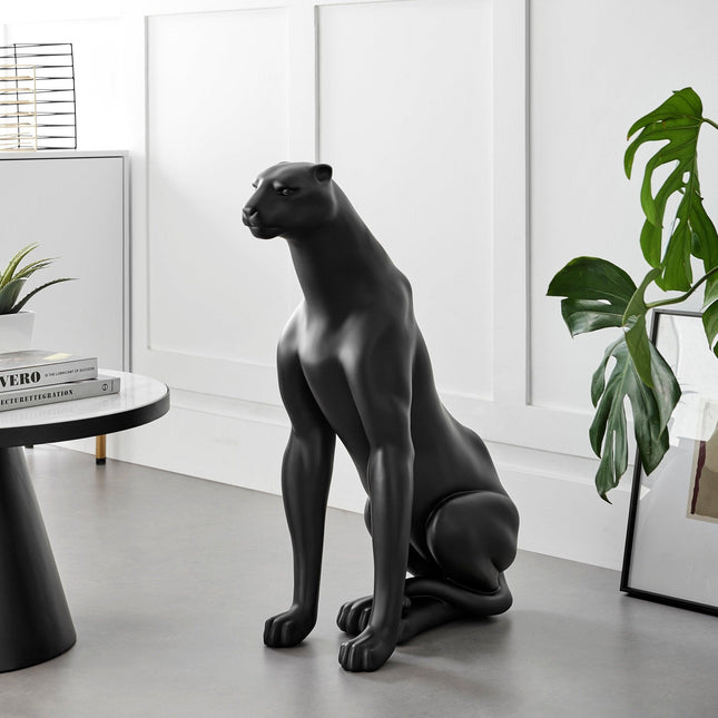 Boli Sitting Panther Sculpture // Matte Black Sculpture TriadCommerceInc   