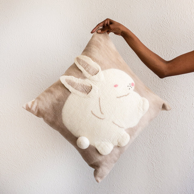 Bunny Rabbit Blush Wool Throw Pillow Pillows TriadCommerceInc