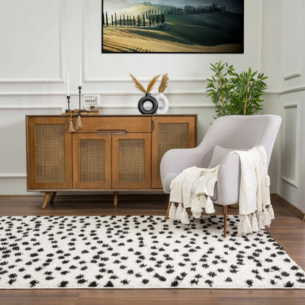 Cansu Black & White Dotted Area Rug Rugs TriadCommerceInc
