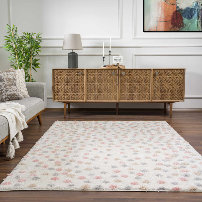 Cansu Pink & Cream Dotted Area Rug Rugs TriadCommerceInc