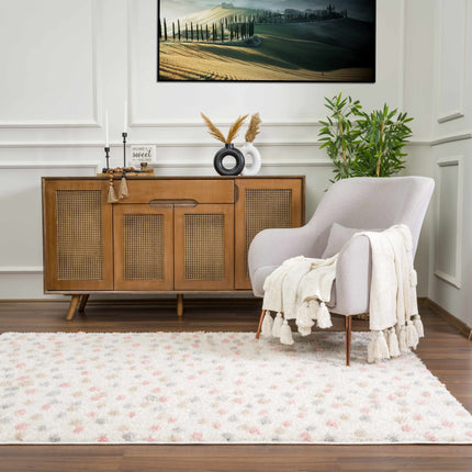 Cansu Pink & Cream Dotted Area Rug Rugs TriadCommerceInc