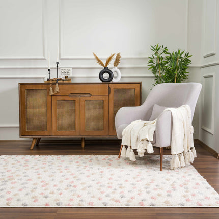 Cansu Pink & Cream Dotted Area Rug Rugs TriadCommerceInc