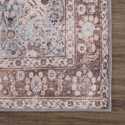 Brown Blue Dauis Vintage Washable Area Rug - Clearance Rugs TriadCommerceInc