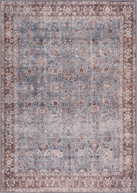 Brown Blue Dauis Vintage Washable Area Rug - Clearance Rugs TriadCommerceInc
