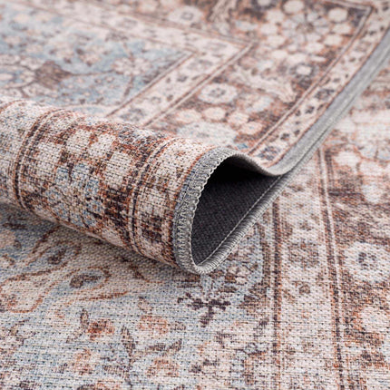 Brown Blue Dauis Vintage Washable Area Rug - Clearance Rugs TriadCommerceInc