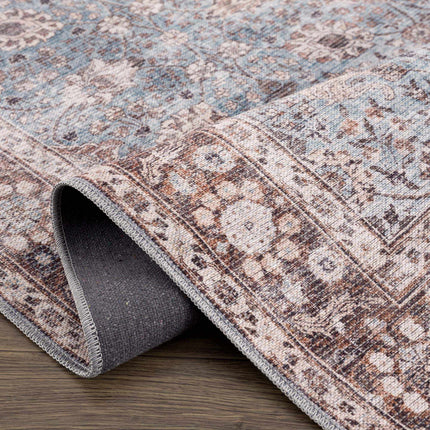 Brown Blue Dauis Vintage Washable Area Rug - Clearance Rugs TriadCommerceInc