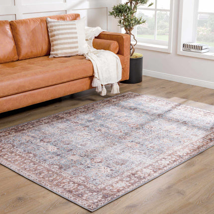 Brown Blue Dauis Vintage Washable Area Rug - Clearance Rugs TriadCommerceInc 5'3" x 7'3" Rectangle