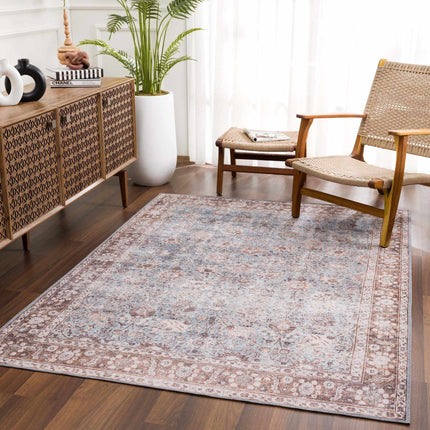 Brown Blue Dauis Vintage Washable Area Rug - Clearance Rugs TriadCommerceInc