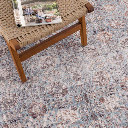 Brown Blue Dauis Vintage Washable Area Rug - Clearance Rugs TriadCommerceInc