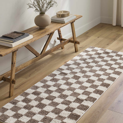 Canika Brown Washable Checkered Area Rug Rugs TriadCommerceInc