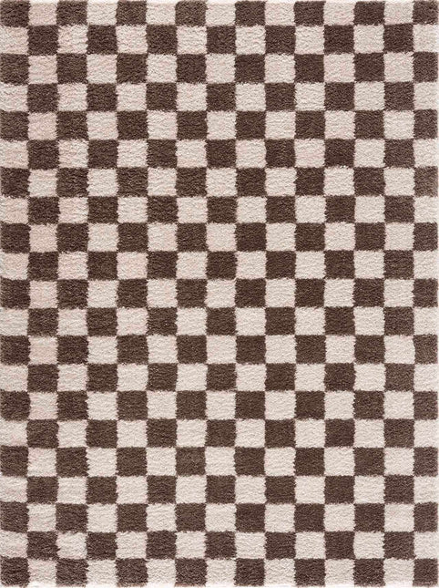 Canika Brown Washable Checkered Area Rug Rugs TriadCommerceInc