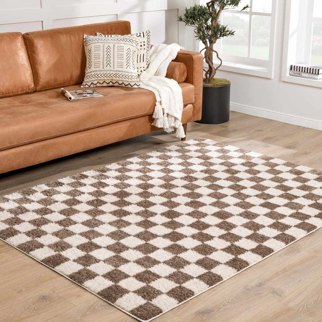 Canika Brown Washable Checkered Area Rug Rugs TriadCommerceInc