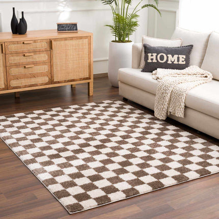 Canika Brown Washable Checkered Area Rug Rugs TriadCommerceInc