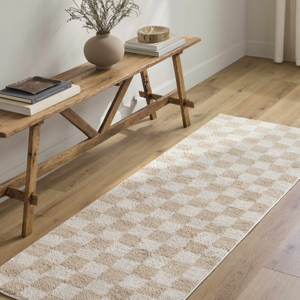 Canika Checkered Cream Washable Area Rug Rugs TriadCommerceInc
