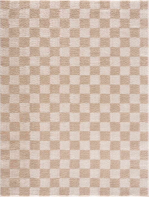 Canika Checkered Cream Washable Area Rug Rugs TriadCommerceInc