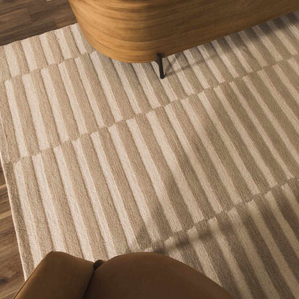 Idaho Broken-Striped Beige Area Rug | Our PNW Home X Livabliss Rugs TriadCommerceInc