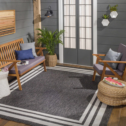 Coonamble Bordered Antrasit Outdoor Rug Rugs TriadCommerceInc