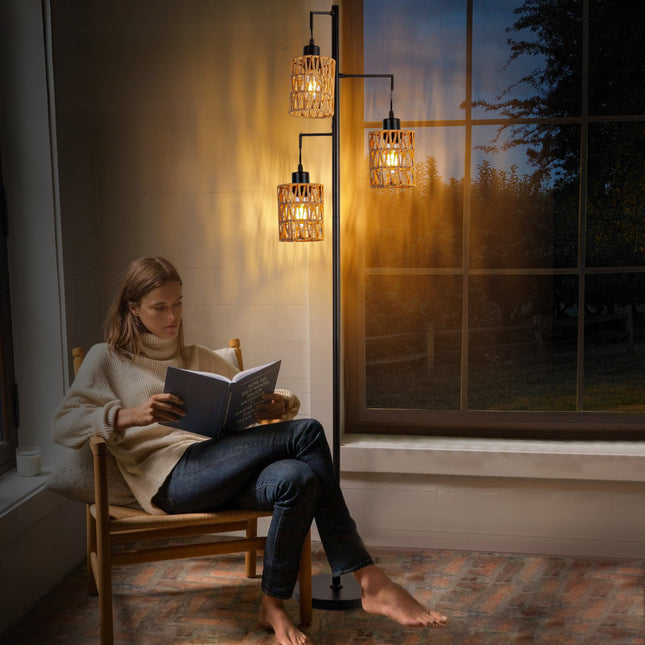 Boho Rattan Floor Lamp Floor Lamps TriadCommerceInc