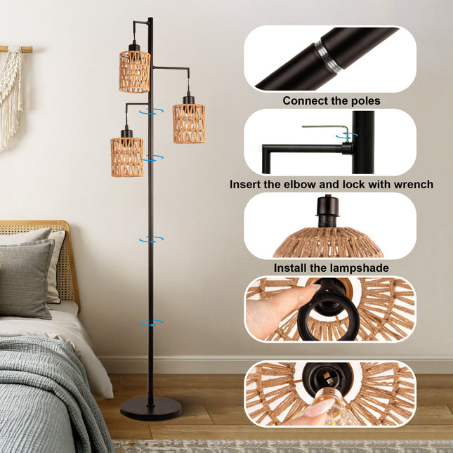 Boho Rattan Floor Lamp Floor Lamps TriadCommerceInc