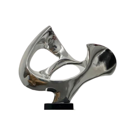 Chrome Abstract Mask Floor Sculpture With White Stand, 54" Tall Sculpture TriadCommerceInc   